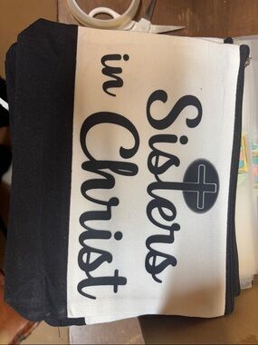 Black & White 'Sister in Christ' Cosmetic Bag